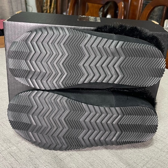 Sorel Go Coffee Run Slippers Black Suede Leather Fur Slip On Shoes NWT - Picture 15 of 16